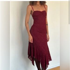 The Drusilla dress in a rose burgundy lace. Size S. Wore once.
